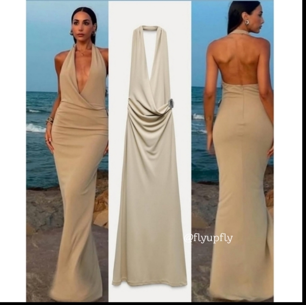 Zara Shell Halter Maxi Dress Size M ans XS - Picture 13 of 16